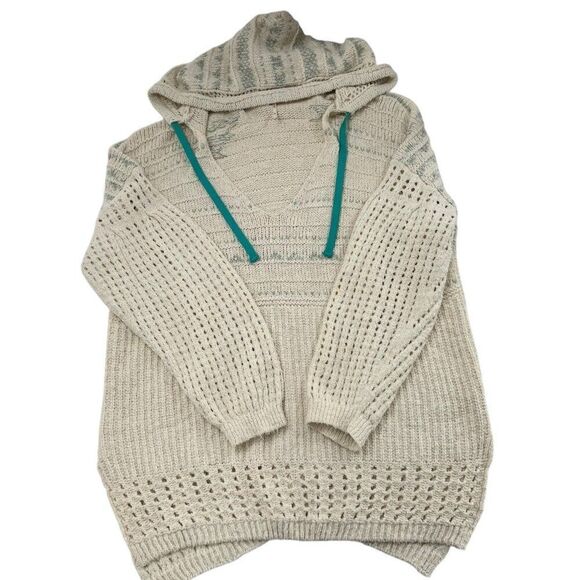 Free People One That I Want Oversized Crochet Hooded Balloon Sleeve Sweater XL - Picture 4 of 8